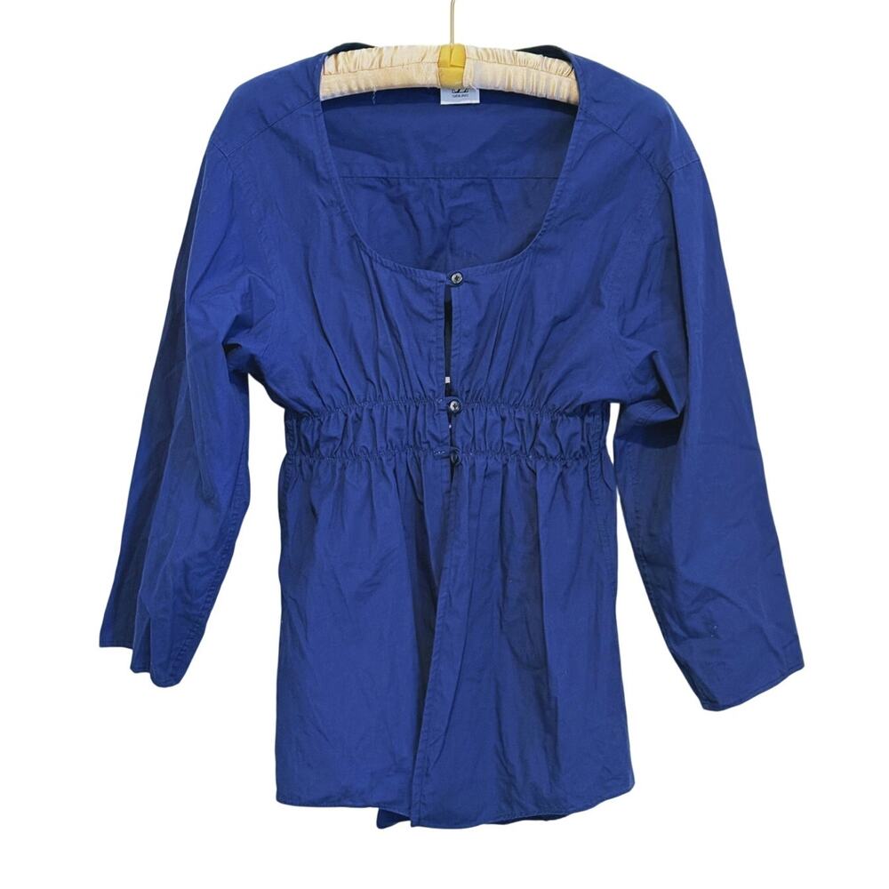 Sibling Cotton Empire Waist Button Blouse XS Navy Blue Romantic Boho Prairie